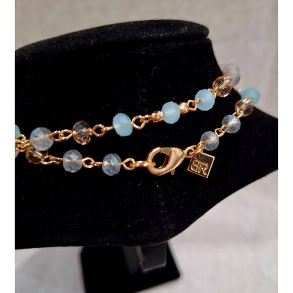 EUC Banana Republic Gold-Tone Necklace With Blue Beads & Teardrop Pendant - Picture 4 of 8